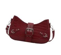 TingHaoO Bolso bandolera de cuero sintético ligero con correa de cinturón y detalle de tachuelas, bolso cruzado informal para las axilas para mujer, Red, One Size