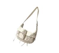 TingHaoO Bolso bandolera grande de lona con múltiples bolsillos, hombro de lona para viajes, escuela, trabajo, unisex, para regalos, beige, One Size