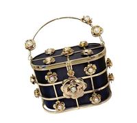 TingHaoO Bolso de noche creativo hueco con cuentas y flores, bolso cruzado de hombro para ocasiones especiales, bolso de mano de moda para mujer, Black, One Size
