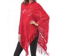 TingHaoO Conjunto de suéter de ganchillo para mujer, diseño de capa y chal de punto, color sólido, flecos, borlas, dobladillo, asimétrico, para mujer, rosso, Altoa única