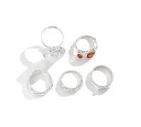 TingHaoO Elegante juego de anillos de flores con perlas portátiles para apilar y hacer piezas de declaración en cualquier atuendo casual, Perla de imitación, aleación
