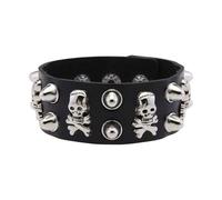 TingHaoO Gothic Revivals - Brazalete de poliuretano con diseños intrincados de calavera y acento de remache vanguardista para una moda alternativa de calavera ancha de piel sintética, talla única