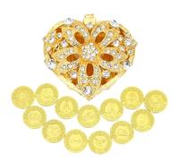 TINGKU 13 Palabras Españolas Las Arras para Boda Catolica, Conjunto de monedas de unidad de boda con caja en forma de corazón, Aras de Matrimonio-monedas de oro 5D
