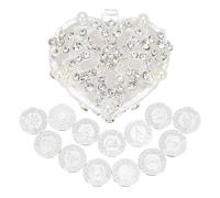TINGKU Arras de Boda plata española boda Arras monedas en perla y corazón de cristal joyero unidad monedas conjunto (Silver)