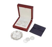 TINGKU Arras para Boda Católica - Juego de 13 monedas de boda Arras de Boda Cristiana Aras de Matrimonio, caja de madera para boda católica tradicional (Silver)