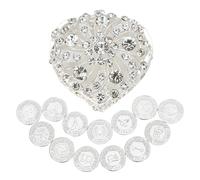 TINGKU Arras recuerdos para boda, ceremonia de unidad de boda, monedas de plata inglesas, recuerdos católicos de boda con caja en forma de corazón, Arras de boda con caja dorada (Silver)