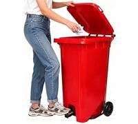 TINGMIAN Bote Basura Comercial Exteriores Cocina,Eliminación Manos Libres,Contenedor Basura Grande 28 32 65 Galones Con Ruedas Y Tapa, Perfecto For Patio Exterior(Red,65 Gallon/240L)