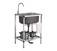 TINGMIAN Fregadero Comercial Acero Inoxidable Fregadero Utilitario Independiente Seno con Grifo, Escurridor Compartimento, Ideal for Garaje, Restaurante(Single Cold Faucet,53x38x75cm)