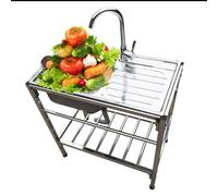 TINGMIAN Fregadero Independiente Acero Inoxidable con Banco Trabajo Y Estantes Almacenamiento Ideal for Garajes Exteriores, Restaurantes, Lavanderías Incluye Desagüe Y Grifo(Hot and Cold)