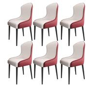 TINGMIAN Juego de 6 Sillas de Comedor Cocina Sillón Sala Estar con Asiento Cojín Cuero Artificial Suave Y Patas Metal for Sala Estar, Oficina, Cocina, Descanso(White+Red)