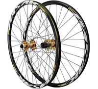 TINGMIAN Juego Ruedas MTB 26/27,5/29 Pulgadas, Bicicleta Montaña Liberación Rápida Con Freno Disco Llanta Delantera Y Trasera Aleación Doble Capa for Casete 7-12 Velocidades 32 Orificios(Gold,26inch)