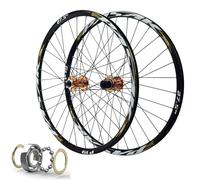 TINGMIAN Llanta Bicicleta Montaña 26 Pulgadas Con Freno Disco,32 Radios, Bujes Rodamientos Sellados QR Rueda Delantera Y Trasera 27,5 29, For Cassette 7 A 11 Velocidades(Gold,27.5 inch)