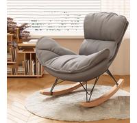 TINGMIAN Mecedora Cómoda Tapizada Dormitorio Sofá Mecedora Ocio Sillón Cuero Artificial Mecedora Reclinable Mediados Siglo Sala Estar(Gray,No Footstool)