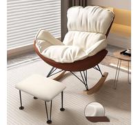 TINGMIAN Mecedora Cómoda Tapizada Dormitorio Sofá Mecedora Ocio Sillón Cuero Artificial Mecedora Reclinable Mediados Siglo Sala Estar(Off-White+Brown,with Footstool)
