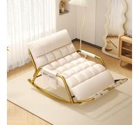 TINGMIAN Mecedora Doble Sala Estar,Acogedora Silla Exterior con Bolsillos Laterales Y Reposabrazos, Ideal For Balcón, Porche Y Patio(Off White,Gold Tube)