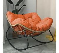 TINGMIAN Mecedora Exterior Silla Patio con Cojín Acolchado, Ratán Estructura Metal Gran Tamaño for Dormitorio, Sala De Estar Porche Jardín(Orange)