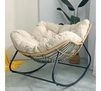 TINGMIAN Mecedora Mimbre Interior Y Exterior Cómoda Y Moderna Silla Tapizada For Dormitorio, Sala De Estar, Porche, Jardín Y Patio.(Off White)