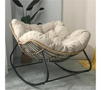 TINGMIAN Mecedora Moderna Patio Silla Exterior con Cojín Acolchado, Sillón Extragrande Mimbre Ratán For Interior, Estructura Metal Y Soportes Grandes(Beige)