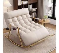 TINGMIAN Mecedora Reclinable Doble Mecedora Mecedora Gran Tamaño Mecedoras Interior, Mecedora Ancha Moderna Y Cómoda Mecedora Tapizada(Off White,Golden Leg)