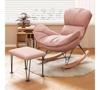 TINGMIAN Sillón Mecedor Moderno Y Cómodo Interiores Tapizado Cuero Artificial con Cojín Grueso, Ideal For Leer Y Dormir La Siesta, Muebles Sala Estar(Pink,with Footstool)