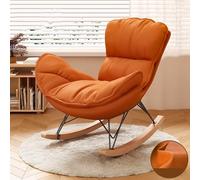 TINGMIAN Sillón Mecedor Moderno Y Cómodo Interiores Tapizado Cuero Artificial con Cojín Grueso, Ideal For Leer Y Dormir La Siesta, Muebles Sala Estar(Orange,No Footstool)