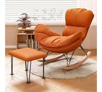 TINGMIAN Sillón Mecedor Reclinable Tapizado Moderno con Otomana,con Respaldo Alto Cómodo for Sala Estar/Dormitorio, Ideal Hogar Y Ocio(Orange,with Footstool)