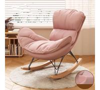 TINGMIAN Sillón Mecedor Rosa Moderno con Reposapiés, Tapizado Piel Sintética Ideal Leer Y Tomar Una Siesta Cómodamente Mueble For Salón con Cojines Gruesos(Pink,No Footstool)