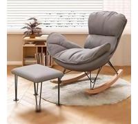 TINGMIAN Sillón Mecedor Rosa Moderno con Reposapiés, Tapizado Piel Sintética Ideal Leer Y Tomar Una Siesta Cómodamente Mueble For Salón con Cojines Gruesos(Grey,with Footstool)