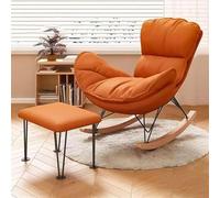 TINGMIAN Sillón Mecedor Rosa Moderno con Reposapiés, Tapizado Piel Sintética Ideal Leer Y Tomar Una Siesta Cómodamente Mueble For Salón con Cojines Gruesos(Orange,with Footstool)
