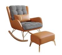 TINGMIAN Sillón Mecedor Sala Estar Sillón Reclinable Tapizado, Cómodo con Almohada Lumbar Y Reposapiés, Ideal For Leer Y Tomar Una Siesta(Orange+chidori Grid)