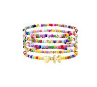 TINGN 5 pulseras de cuentas coloridas con iniciales para niñas y mujeres, bonita pulsera elástica con cuentas de corazón y letras bohemias, apilables, regalo de cumpleaños, joyería para niños