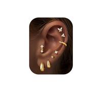 TINGN 8 pares de aretes pequeños de aro para mujer, hipoalergénicos, chapados en oro de 14 quilates, juego de aretes para múltiples piercings, aretes delicados, bonitos aretes chapados en plata