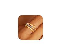 TINGN Anillos apilables para mujer, chapados en oro de 14 quilates, resistentes al agua, juego de anillos dorados, anillo para el pulgar, anillo hipoalergénico para mujeres y hombres, 54