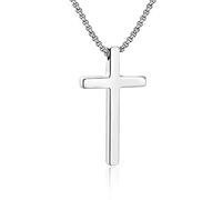 TINGN Cadena de cruz para hombres y niños de plata colores de acero inoxidable simple cruz colgante collar para hombre joyería simple caja cadena 16"-24" Cruz cristiana bautismo regalos del día de San