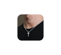 TINGN Cadena de cruz para hombres y niños de plata colores de acero inoxidable simple cruz colgante collar para hombre joyería simple caja cadena 16"-24" Cruz cristiana bautismo regalos del día de San