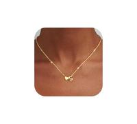 TINGN Collar con inicial de corazón de oro para mujeres y niñas, collar de corazón chapado en oro de 14 quilates para niñas, collares con inicial, regalos personalizados de boda, aniversario