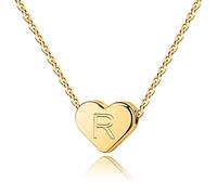 TINGN Collar de Iniciales de Oro para Mujer R - Corazón Femenino de 14 Quilates - Joyas para Niñas y Mujeres
