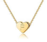 TINGN Collar de Iniciales P en Forma de Corazón - 14K de Oro para Mujeres, Hecho a Mano para Niñas y Niños