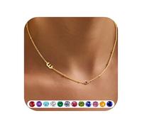 TINGN Collar de oro con inicial de piedra natal para mujeres y niñas, chapado en oro de 14 quilates, delicado y bonito collar personalizado con inicial A-Z para mujer, joyería de regalo de cumpleaños
