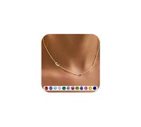 TINGN Collar de oro con inicial de piedra natal para mujeres y niñas, chapado en oro de 14 quilates, delicado y bonito collar personalizado con inicial A-Z para mujer, joyería de regalo de cumpleaños