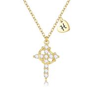 TINGN Collares con inicial de cruz de corona - Collares chapados en oro de 14 quilates con inicial de corona A-Z para mujer, regalo personalizado para mujeres, regalos cristianos religiosos, joyería