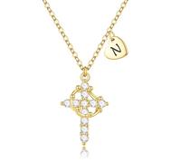 TINGN Collares con inicial de cruz de corona - Collares chapados en oro de 14 quilates con inicial de corona A-Z para mujer, regalo personalizado para mujeres, regalos cristianos religiosos, joyería