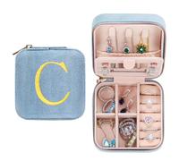 TINGN Initiale Joyero para mujer con C y flor de viaje, pequeño joyero personalizado para mujer y niña, regalo para cumpleaños, Navidad, día de la madre, boda