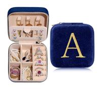 TINGN Initiale Joyero para niñas y mujeres, regalo personalizado para mujeres, pequeño joyero con nombre, flor, viaje, joyero con espejo, regalo para cumpleaños, Navidad, Día de la Madre