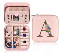 TINGN Initiale Joyero para niñas y mujeres, regalos personalizados para mujeres, pequeño joyero con nombre, joyero de viaje con espejo, regalo para cumpleaños o día de la madre