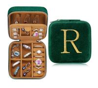 TINGN Initiale Joyero pequeño joyero con nombre Initiale R Joyero organizador de viaje caja con espejo para mujer niña regalo para cumpleaños Navidad Día de la Madre
