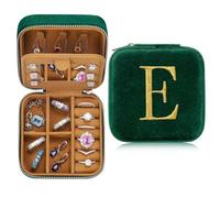 TINGN Joyero inicial con flor y E pequeño joyero de viaje con espejo para mujer y niña, regalo para cumpleaños, Navidad, día de la madre, día de San Valentín, bodas