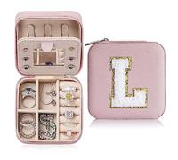 TINGN Joyero para niñas, regalos de viaje, almacenamiento de joyas, regalos para niñas, caja de joyería con letras L, joyero pequeño, joyero para mujer, color rosa, regalo de cumpleaños para niñas