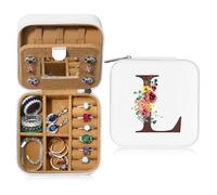 TINGN Joyero personalizado con flor de viaje con nombre inicial L joyero pequeño joyero para mujer niña regalo para cumpleaños, Navidad, día de la madre, boda