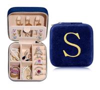 TINGN Joyero personalizado para niñas con inicial S flor pequeña joyero de viaje con espejo para mujer niña regalo para cumpleaños Navidad día de la madre boda